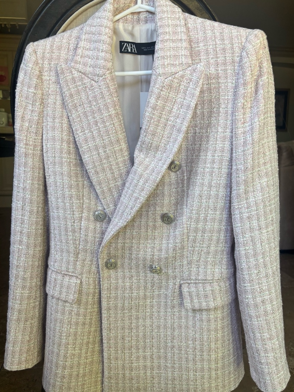 ZARA Light Pink Tweed Double-Breasted Blazer,  NWT